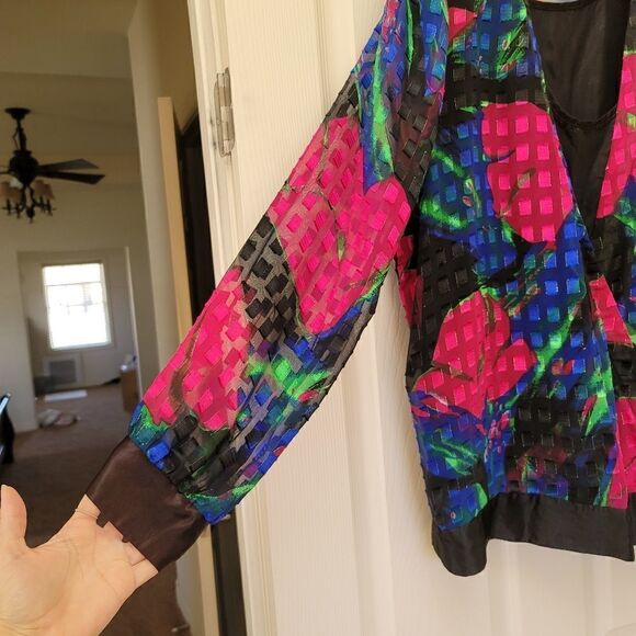 Teddi womens plus size 2x vintage 80's floral poppy bright neon black geometric - Picture 2 of 7